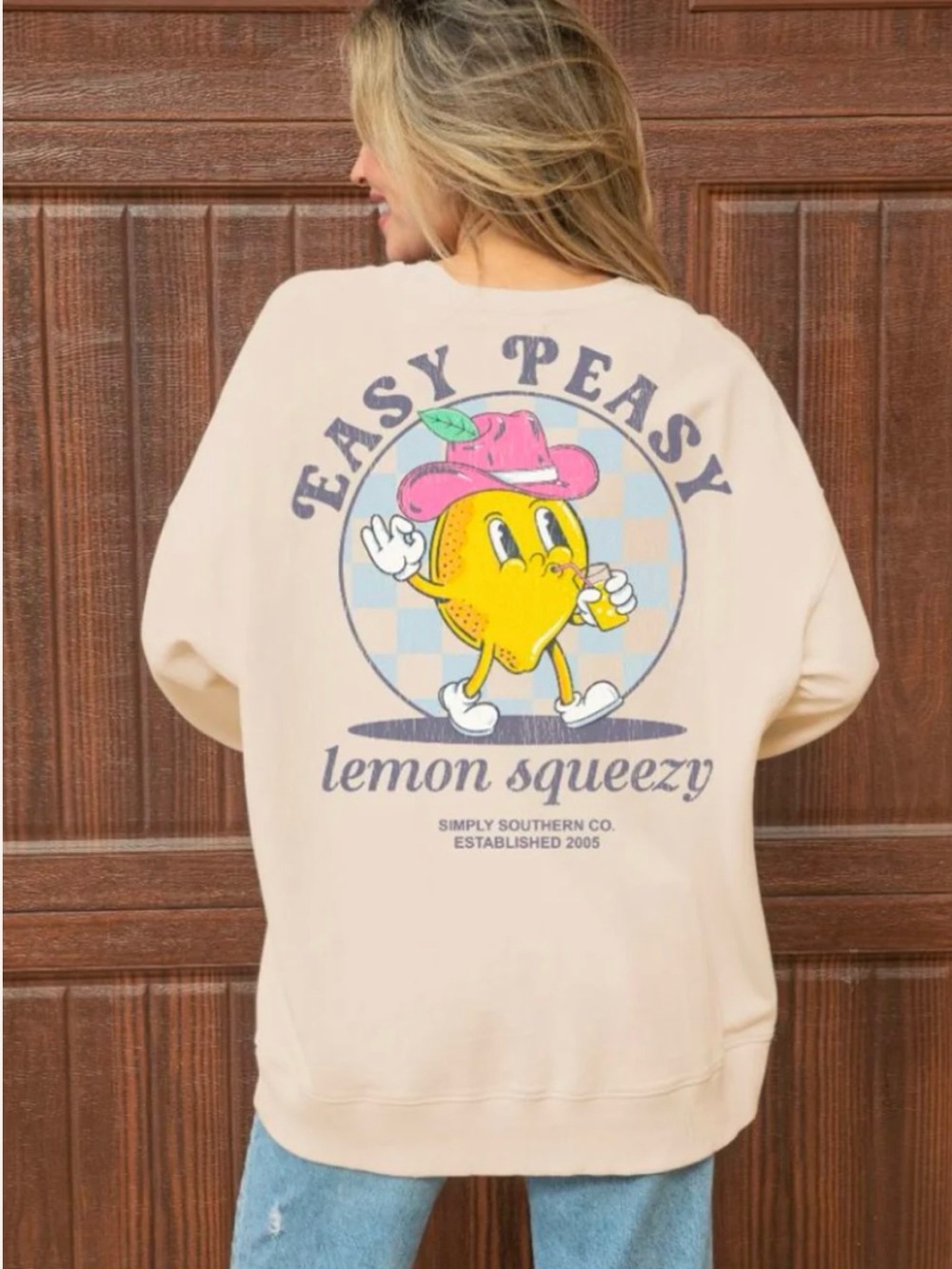 Simply Southern Cream Crewneck Pullover Easy Peasy Lemon Squeezy